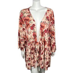 Torrid Floral Babydoll Jacket Size 6X Tie Closure 3/4 Sleeves Stretch Pink